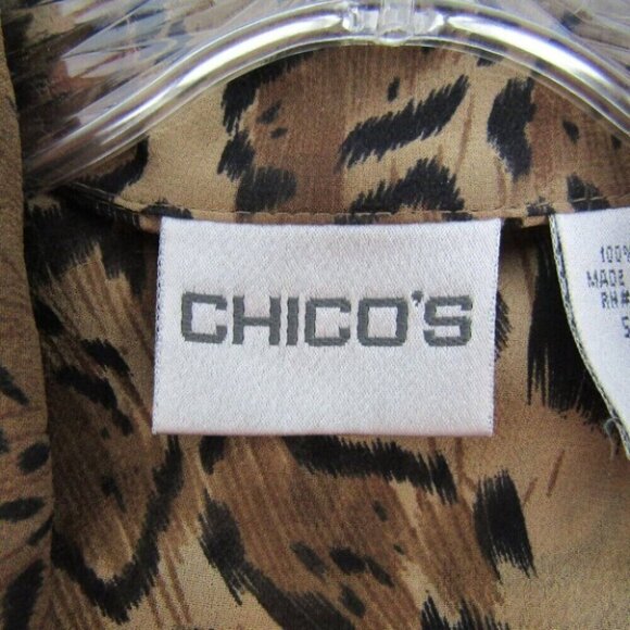 Chicos Silk Leopard Print Button Front Sheer Top Womens Size S 0 Long Sleeve - Picture 7 of 12